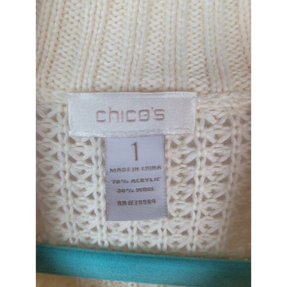 Chico's Women's Chunky Long Knit Cardigan Cream Ivory Sweater Size 1 Small - Picture 4 of 8